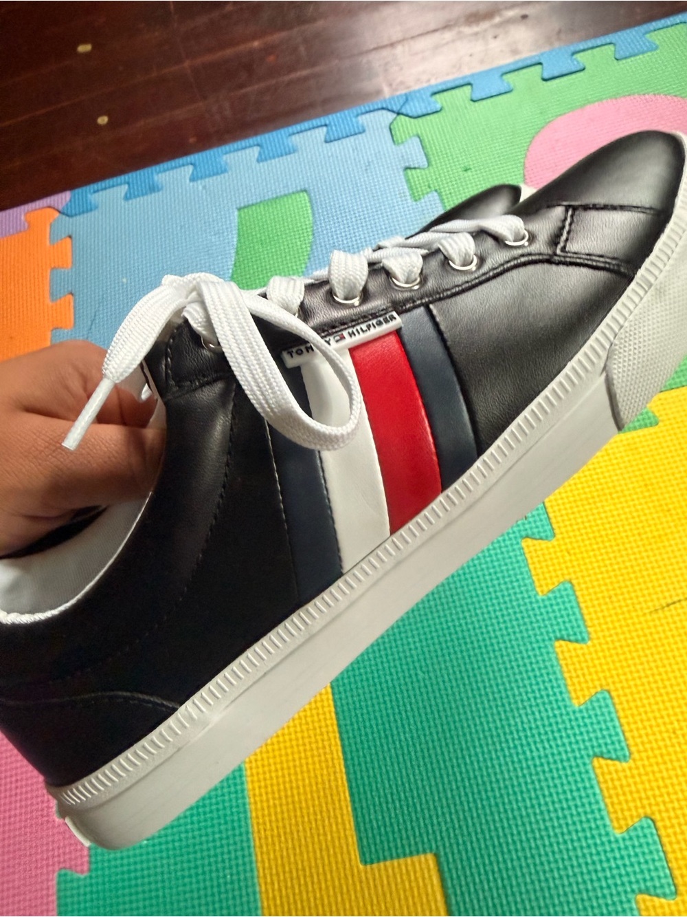Tommy Hilfiger Black Sneakers with Red, White & Navy Stripe